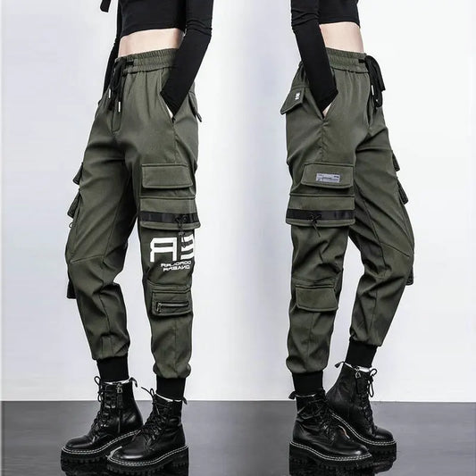 Big Pockets Cargo Pants Women Elastic High Waist Loose Streetwear Pant Baggy Tactical Trouser Hip Hop High Quality Joggers Pants