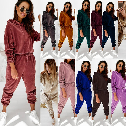 Two Piece Set Women Tracksuit Women Velvet Set Woman Tracksuit Sets Winter Top & Pants Velvet Suit Conjuntos De Mujer