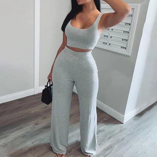 Women Tracksuit Sexy Sling Navel Exposed Tube Top Flared Legs Pant 2 Piece Set Elastic Waist Sleeveless Crop Tops костюм женский